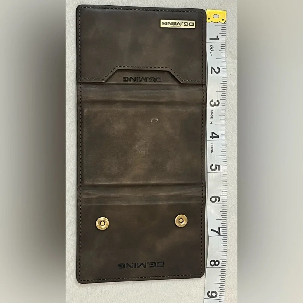 DG.MING Brown Leather Tri-Fold Magnetic Wallet
